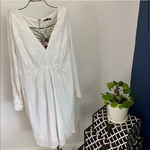 white plus size sequin cocktail dress